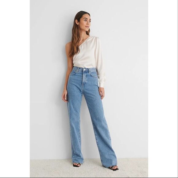 NA-KD Reborn Satin Shirred Side One Shoulder Crop Top Ivory XS 34 - Picture 8 of 16